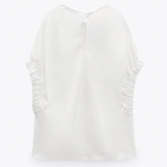 ZARA White Ruched Cocoon Sleeve Blouse - Picture 6 of 7